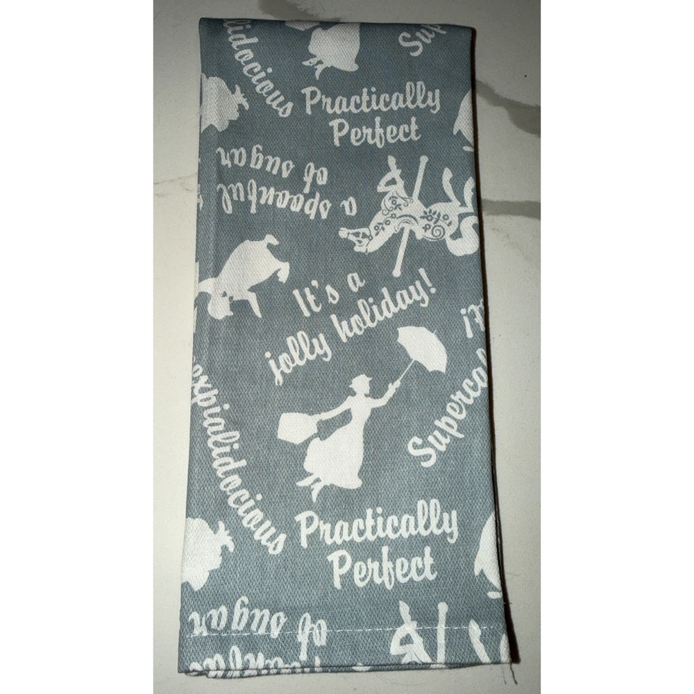 Disney Kitchen Towel Mary Poppins Blue/Gray & White Hand Towel 25" X 15"